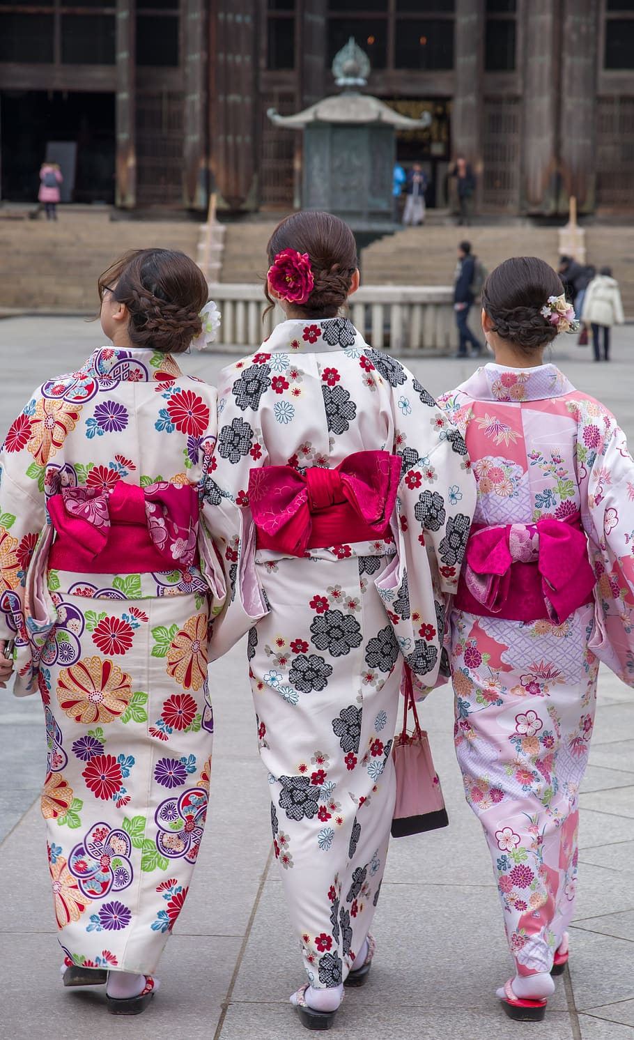 jepang, nara, kimono, kuil, tradisi, tampilan belakang, orang-orang nyata, sekelompok orang, arsitektur, kota