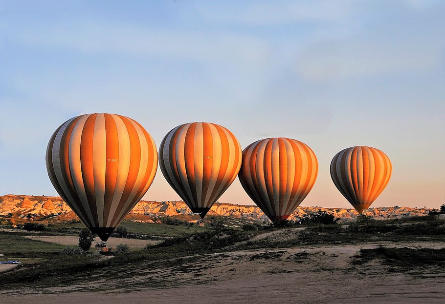 balon udara panas, cappadocia, turki, pesawat, bola, fajar, langit, perjalanan, awan, transportasi