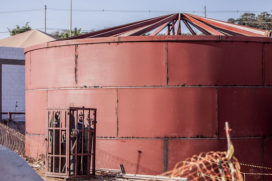 red, water silo, welded, industry, energy, tank, gas, factory, container, oil