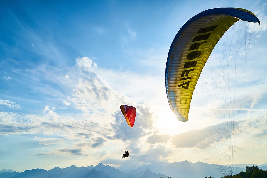 parachute, fly, blue, sports, wind, entertainment, nature, air, flight, adventure