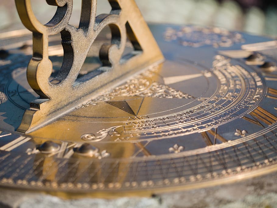 sundial, close up, macro, time indicating, time, hours, watches, close-up, clock, metal