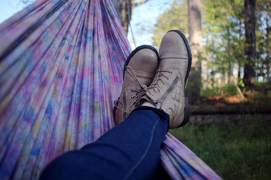 hammock, people, man, shoe, footwear, jeans, outdoor, relax, human leg, low section