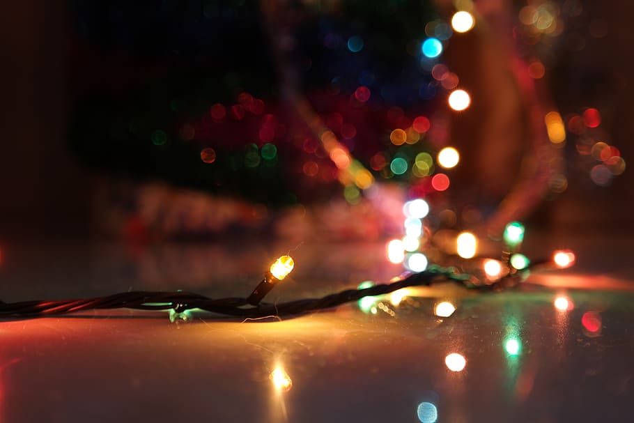 lampu Natal, dekorasi, xmas, cerah, cahaya, perayaan, penuh warna, diterangi, membakar, api