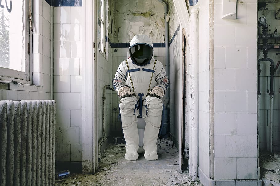 astronaut, wc, space travel, toilet, toilet seat, loo, session, toilet paper, toilet bowl, constipation