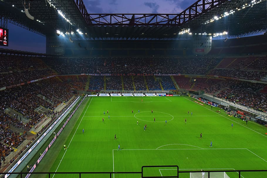 stadion san siro, milan, olahraga, bola, sepak bola, tujuan, rumput, antar, Italia, pitch