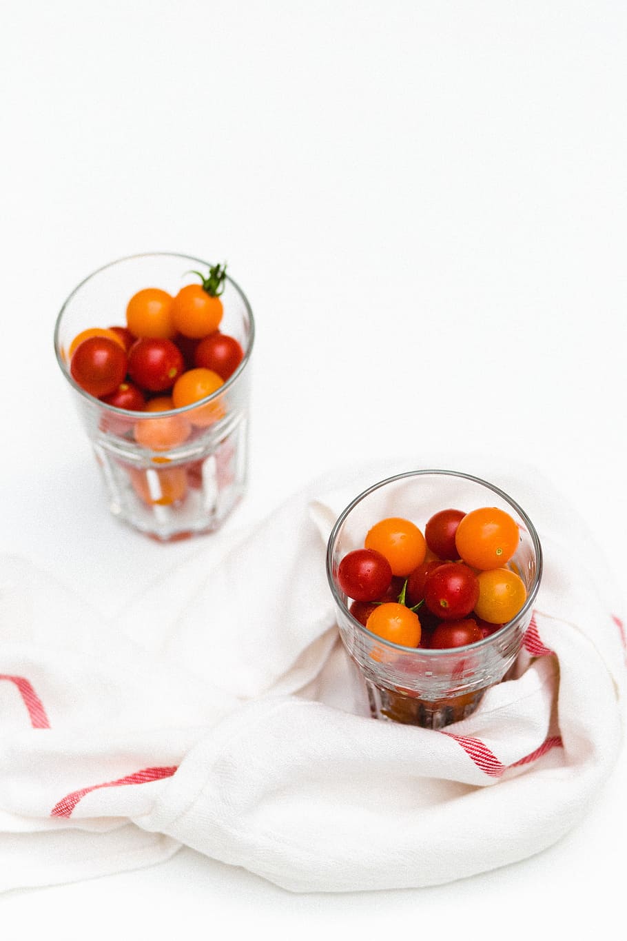tomatoes, cherry tomato, glass, red, tomto, vegetable, vegetables, white, fruit, food