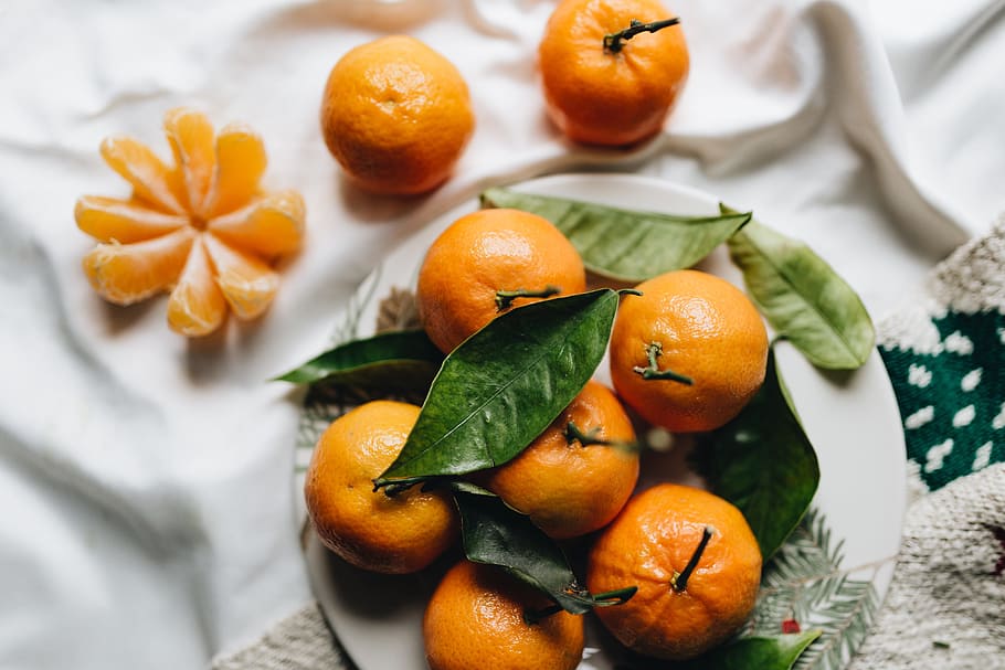 still, life, mandarin oranges, leaves, fruit, sweet, flat, citrus, flatlay, flat lay