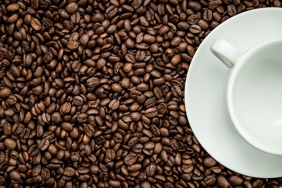 textura, grãos de café, branco, copo, comida e bebida, café - bebida, café, grão de café torrado, comida, bebida