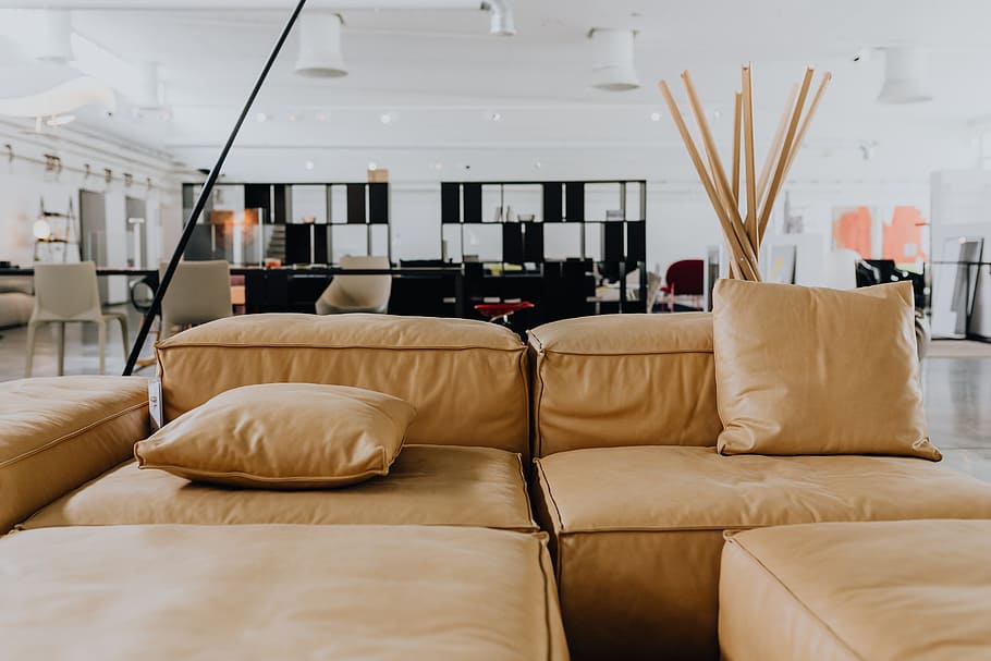 venha, moderna, contemporânea, bronzeado, sofá de couro, sofá, móveis, casa, luxo, marrom