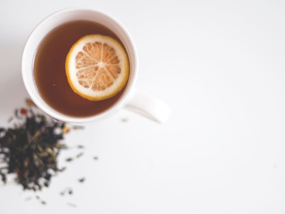 cup of tea, lemon, tea, white background, drink, food, minimal, break, rest, relax