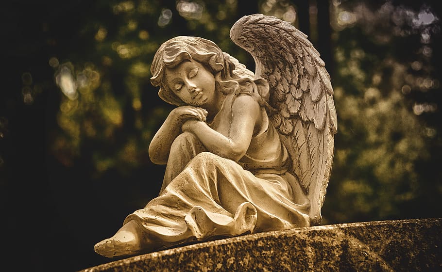 anjo, anjo da guarda, escultura, branco, figura, cemitério, fé, esperança, pedra, figura de anjo