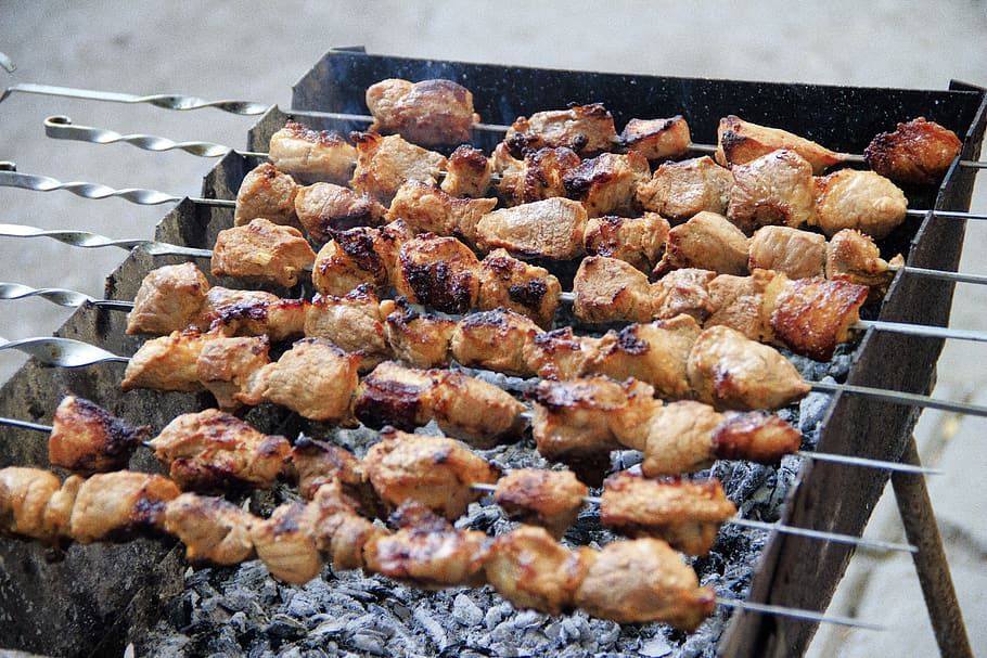 shish kebab, meat, mangal, skewers, nutrition, food, tasty, frying, coals, cook
