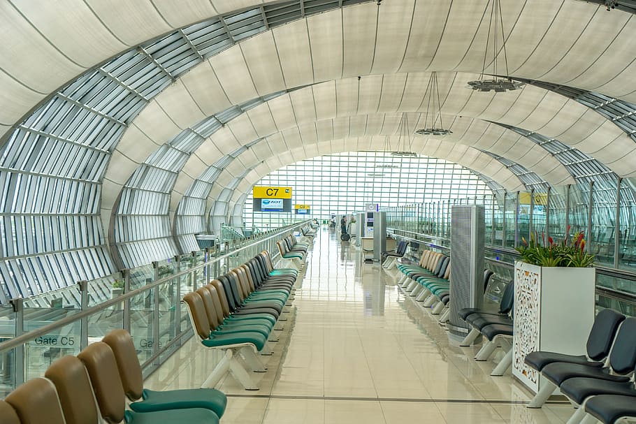 modern airport, various, airport, indoors, seat, in a row, architecture, day, built structure, arch