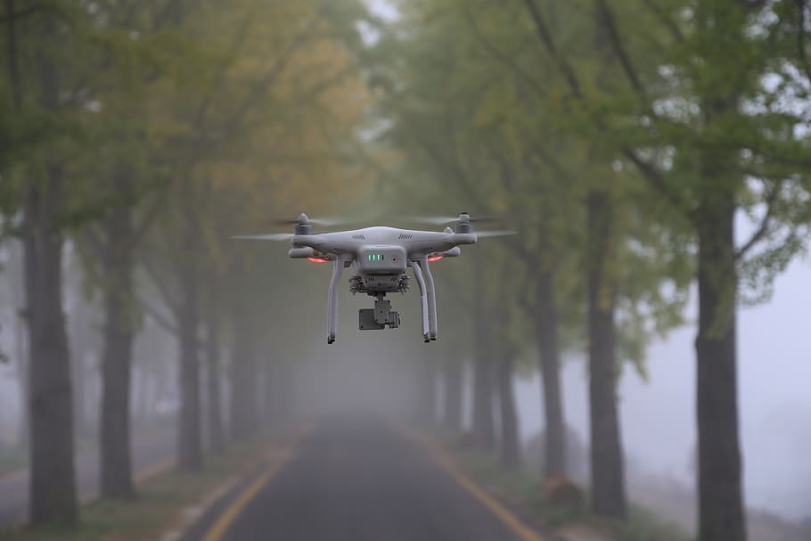 ginkgo, fog, the drones, landscape, plane, helicopter, drone, mid-air, flying, transportation