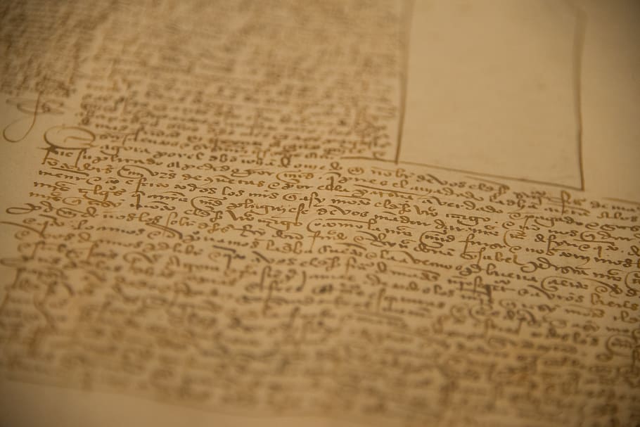 рукопись, средневековый, античный, бумага, пергамент, марочный, документ, надписи, желтый, коричневый