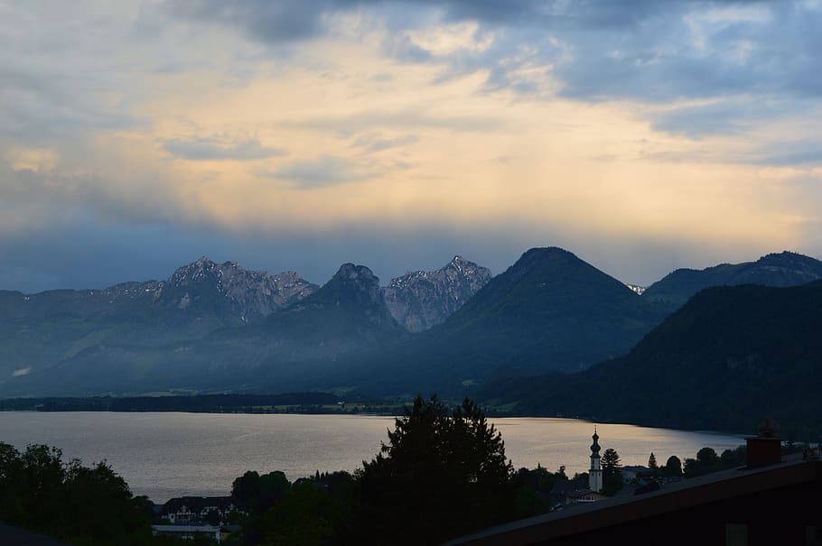 evening rest, lake wolfgang, lake, st, gilgen, austria, mountains, nature, landscape, panorama
