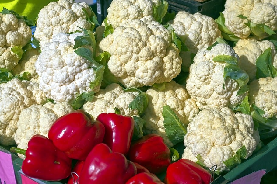 cauliflower and peppers, veggie, fractal, veggies, vegetables, food, raw, ingredient, healthy, fresh