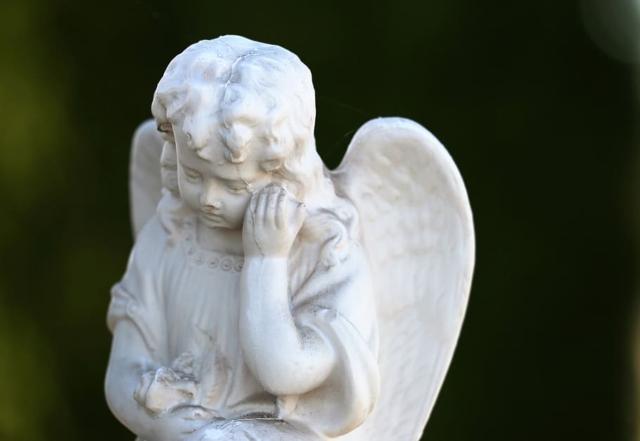 little angel, sad, cute, decoration, spiritual, wings, cemetery, outdoor, sculpture, statue