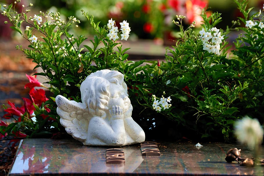 angel, grave, cemetery, sculpture, mourning, statue, figure, tombstone, rest, commemorate