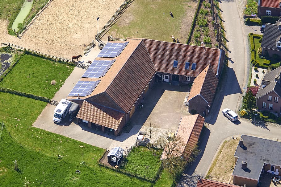 matrix-roermond, solar energy, agricultural, durable, solar, green-power, equestrian center, sintodilienberg, high angle view, architecture