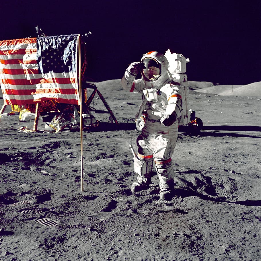 astronaut, american flag, salute, space, american, flag, spaceman, usa, helmet, spacesuit
