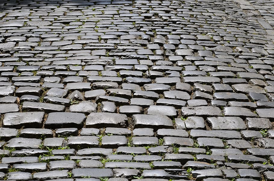 batu bulat, jalan, batu paving, tambalan, tekstur, gang, trotoar, pusat bersejarah, historis, permukaan jalan