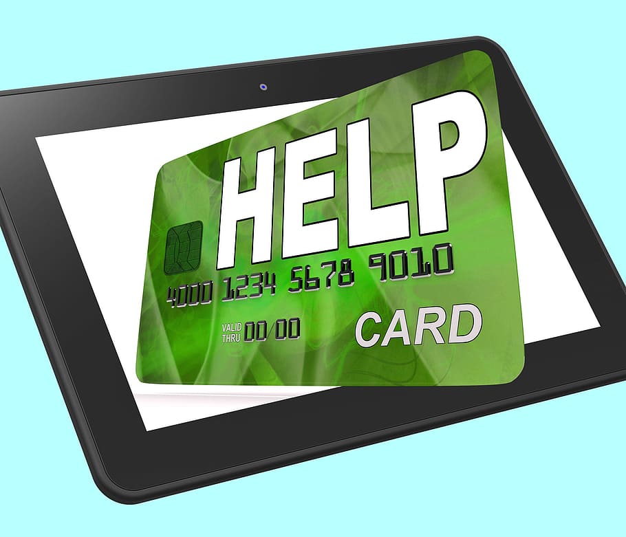 ayuda, tarjeta bancaria, calculada, mostrando, financiera, apoyo, donación, asistencia, tarjeta, contribución