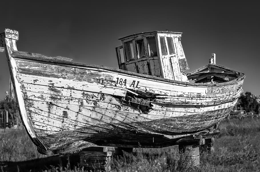 barco, antiguo, vintage, roto, abandonado, naufragio, naturaleza, histórico, estructura construida, arquitectura