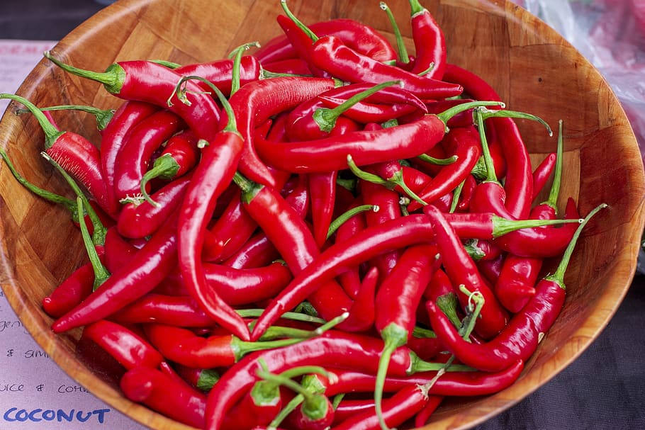 chilli, food, hot, red, bowl, market, spicy, vegetables, vegetable, food and drink