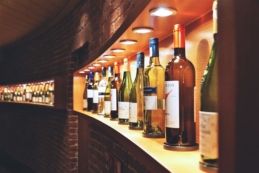 wine shelf, food and Drink, alcohol, wine, bottle, container, drink, refreshment, wine bottle, indoors