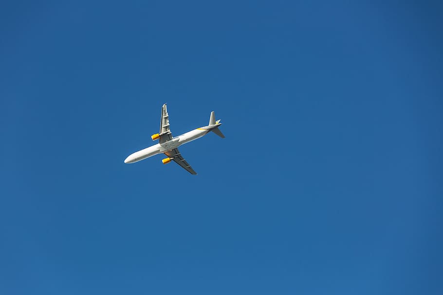 avião, azul, céu, voar, transporte, aeronave, asas, mínimo, papel de parede, aviação
