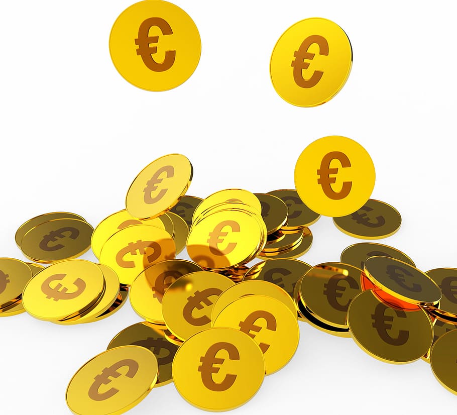 euro coins, represents, prosperity euros, financing, banking, cash, cost, currency, euro, euro sign