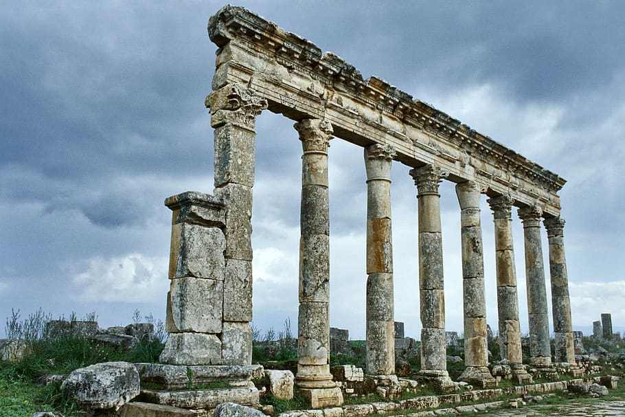 syria, apamea, roman, ruins, historically, colonnade, antiquity, travel, pillar, architecture