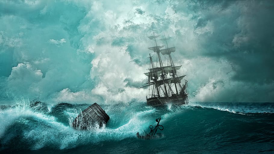 badai, kapal, pesiar, perahu, alam, laut, dalam, air, biru, kapal laut