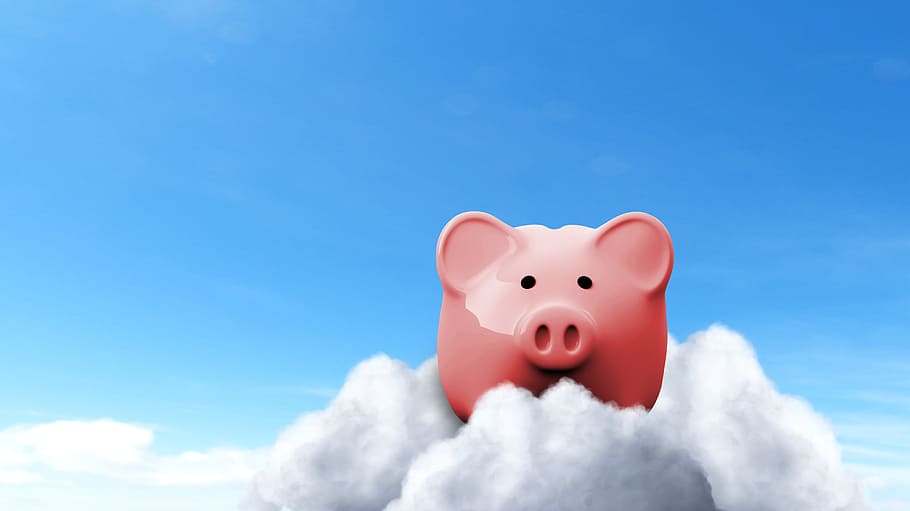 piggy bank, clouds, -, savings concept, banking, business, coin, currency, debt, finance