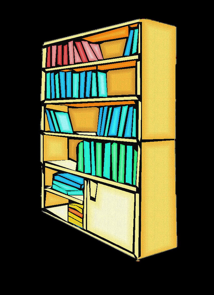 library, book, paper, case, wooden, graphic, multi colored, studio shot, black background, architecture