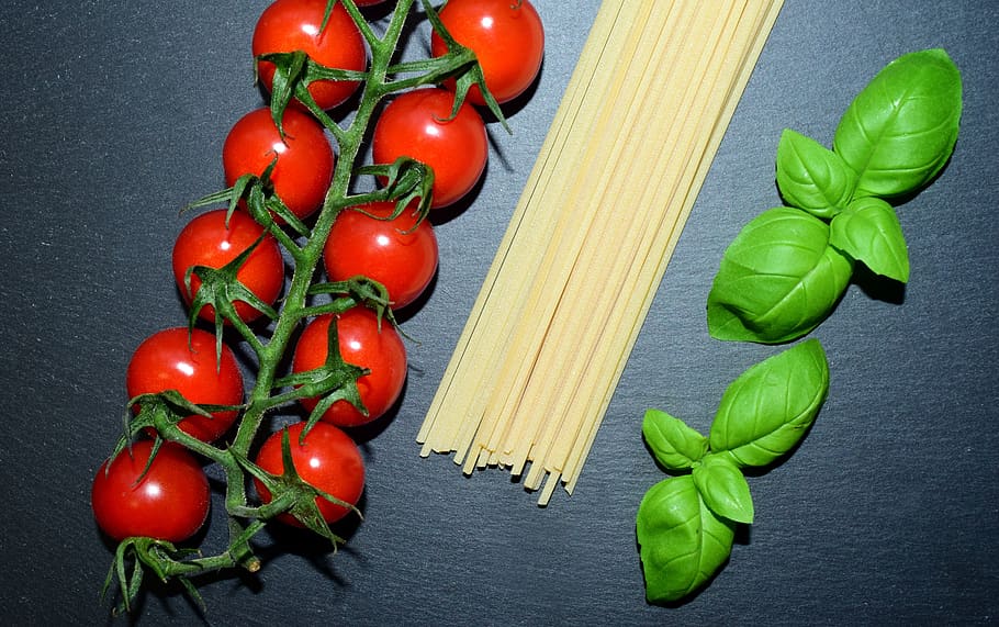 italy, italian cuisine, flag, italian flag, red, white, green, tomatoes, pasta, basil