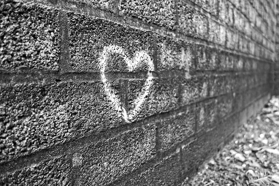 grafite, parede, coração, desenho, pictograma, giz, amor, símbolo, expressão, vandalismo