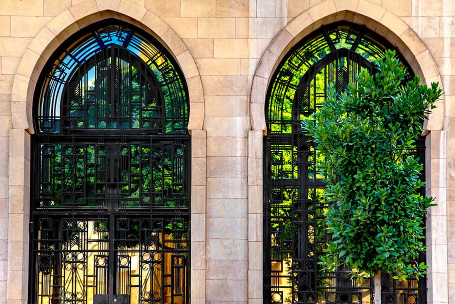 portón, barras de metal, herrajes, oriental, oriente, beirut, líbano, arquitectura, estructura construida, ventana