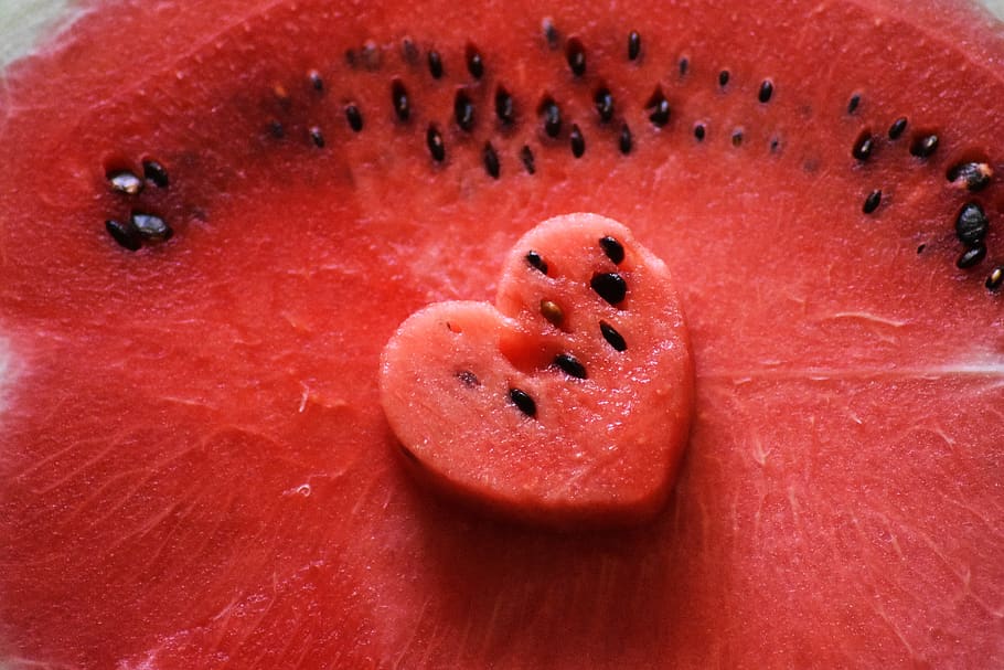 heart, watermelon, red, fruit, summer, fresh, sweet, refreshments, sliced, recreation