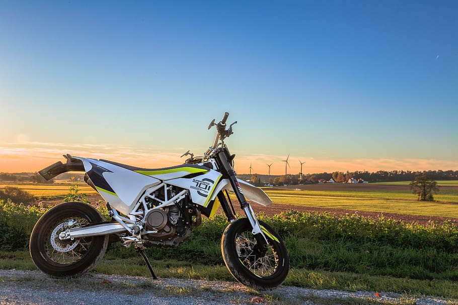 motorcycle, 701, hdr, autumn, high quality, husqvarna, nature, sunset, road, supermoto
