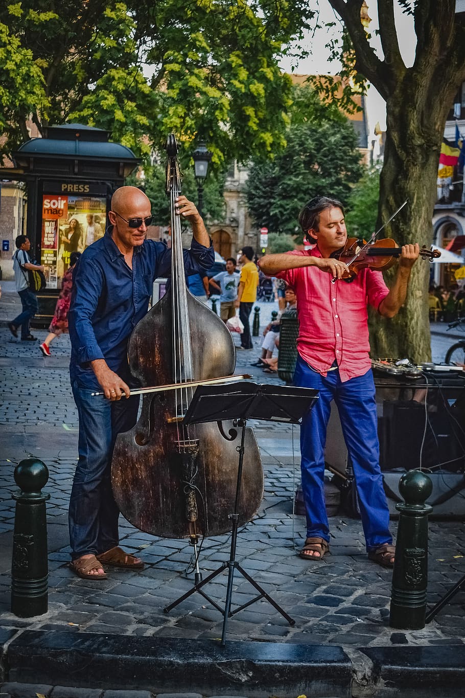 musicians, street artists, music, instrument, violoncello, cello, classical music, playing, square, real people