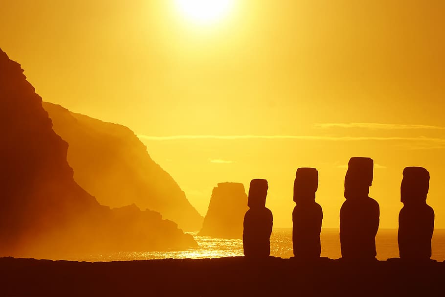 isla de pascua, rapa nui, escultura, viaje, moai, mohai, figura, amanecer, piedra, estatua