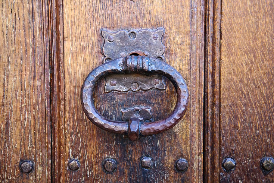 gagang pintu, pintu depan, pintu, bangunan tua, pintu kayu, kayu - bahan, pintu masuk, close-up, pengetuk pintu, logam