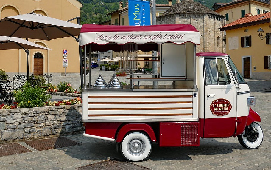 italy, ice cream van, ice cream, summer, ice cream sales, tricycle, supplier, ice cream vendor, ice cream cart, gelato