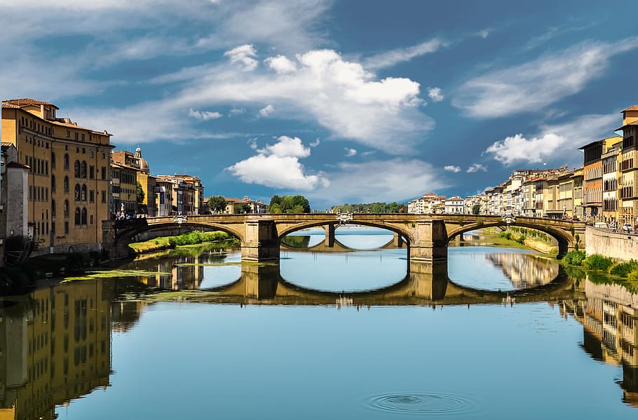 bridge, florence, italy, river, city, water, old, tuscany, travel, historical