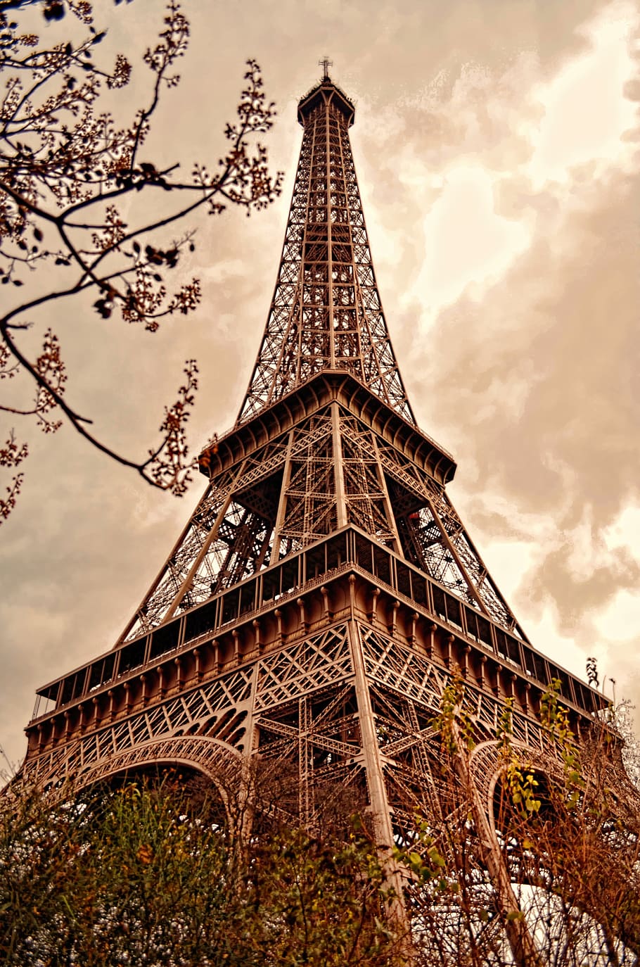 Torre Eiffel, Francia, histórico, hito, viajes, rascacielos, ciudad, nubes, cielo, plantas