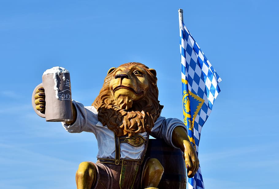 lion, figure, beer mug, barrel, beer tent, bavaria, oktoberfest, year market, decoration, folk festival
