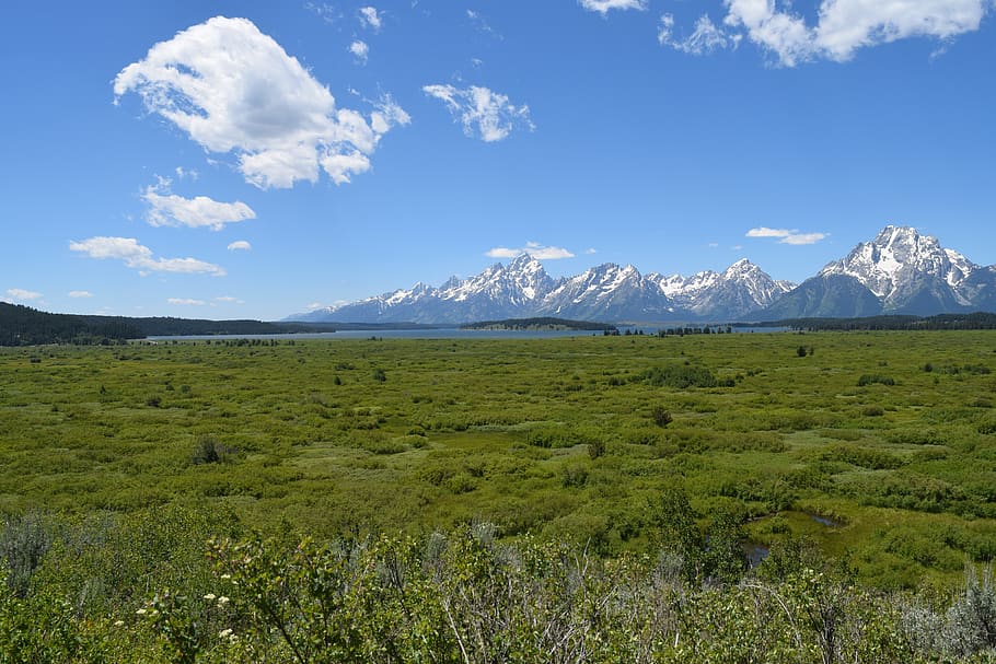 mountains, tetons, wyoming, landscape, scenic, clouds, outdoors, sky, mountain, beauty in nature