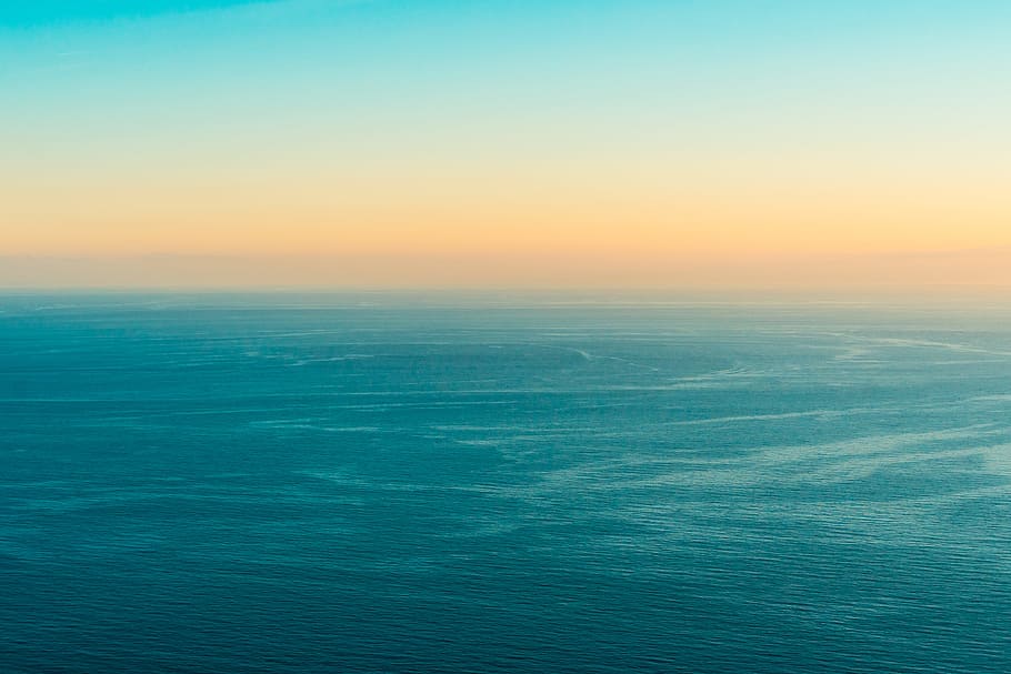 sunset ocean, background, blue, calm, gradients, minimalism, minimalistic, nature, orange, sea